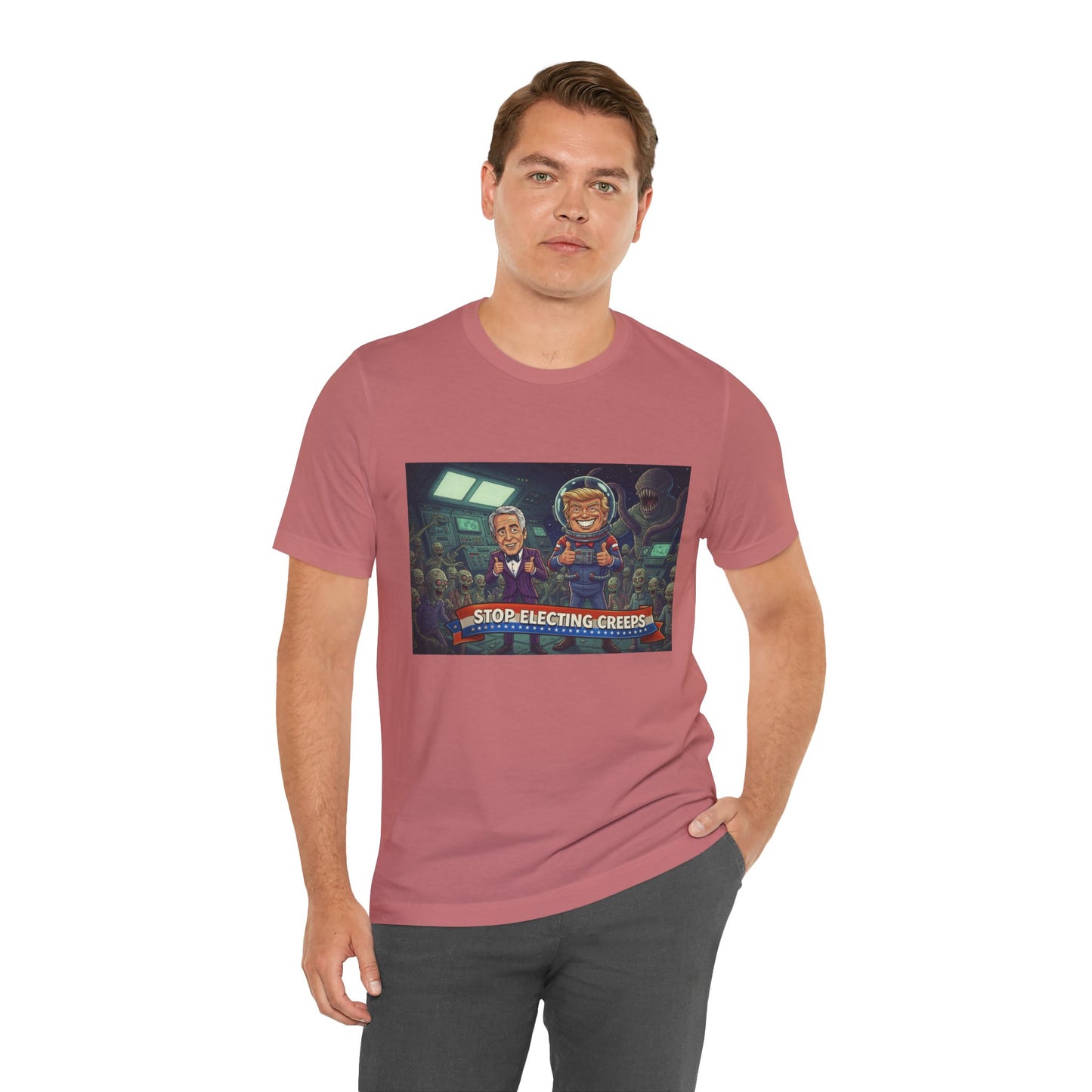 Political Satire Tee — “Stop Electing Creeps” Graphic Shirt